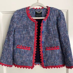 J.Crew tweed blue jacket red ric rac trim - size 2
